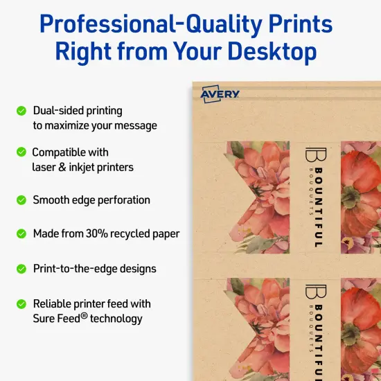 Avery Printable Banner Rectangle Flag Tags, Sure Feed Technology, 2" x 3-1/2", Matte Kraft Brown Cardstock, Print-to-The-Edge, Laser/Inkjet Printable, 80 Total {2}