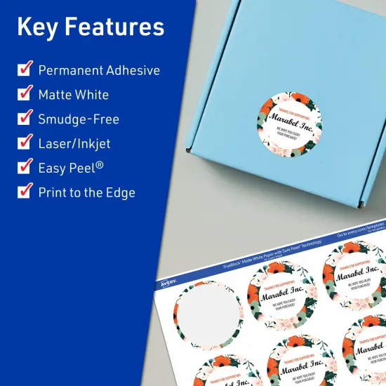 Avery TrueBlock Matte White Paper Labels,2-1/4" diameter Round {2}