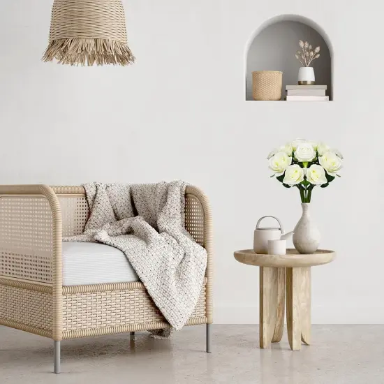 12Pcs White Artificial Roses Bouquet with Long Stems {2}