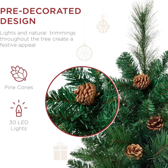 24.5in Pre-Lit Outdoor Christmas Trees, Battery Operated Holiday Pair with LED Lights Green {4}