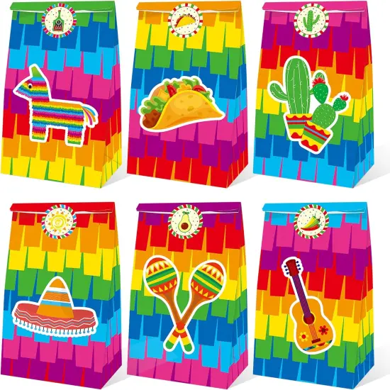 Mexican Fiesta Candy Bags 24 PCS Party Favor Goodie Treat Bag Candy Treat Favors Bags Cinco De Mayo Themed Birthday Baby Shower With Cute Stickers {1}