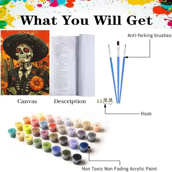 Paint by Numbers for Adults Beginners-DIY Skull Adult Paint by Number Kits Painting on Canvas, Skull Painting by Numbers, Skeleton Craft Kits for Adults Home Wall Art Decor 12x16 Inch {5}