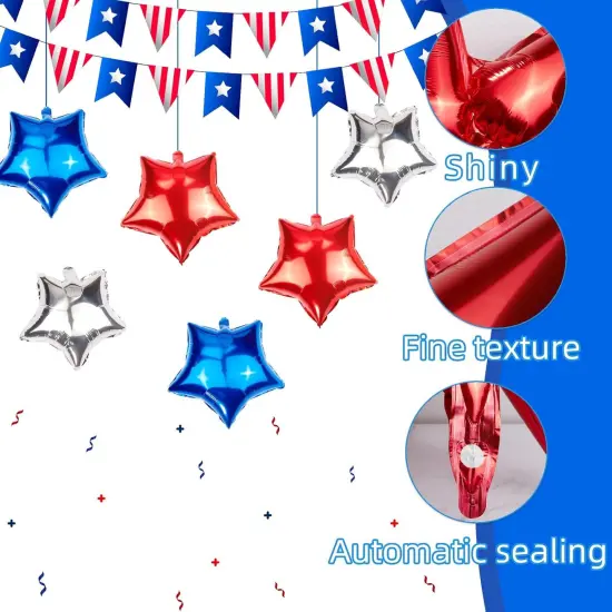 30pcs Red White And Blue Balloons,18 inch Foil Mylar Star Balloons，4th of July Balloon for Independence Day Patriotic Party Memorial Day Birthday Decorations (5-pointed star balloons) {2}