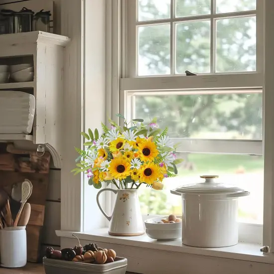 Summer Wildflower Picks &ndash; 8 Pcs Sunflower, Tulip & Daisy Artificial Flowers, 20.5" Yellow & White Silk Flowers for Home & Table Decor {5}