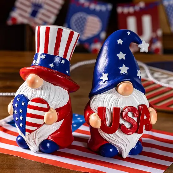 Outdoor Patriotic Garden Gnomes, 2pcs 4th of July Gnome Decor Indoor, Red White Blue Decorations, Gnomes Gifts for Women Mom Grandma {4}
