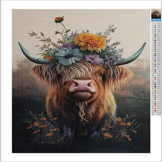 Diamond Painting Set Flower Highland Cow5D Beginner Diamond Art Set, DIY Painting with Round Full Diamond, Home Wall Decoration Jewel Art Gift 12x18 inches {2}
