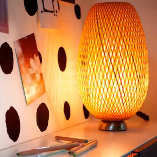 Handmade Bamboo Table Lamp Unique Braided Shade {1}