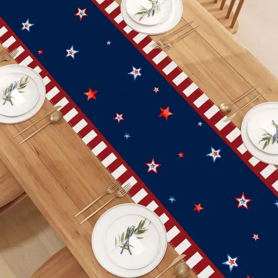 Watercolor Red White and Blue American Flag Stars Table Runner 72 Inches Long 4th of July Memorial Day Veterans Day Patriotic Decoration and Supplies for Home {4}