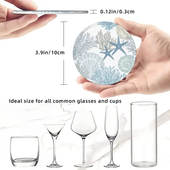 Set of 6 Nautical Sea Shell Star Coral Coastal Coasters {5}