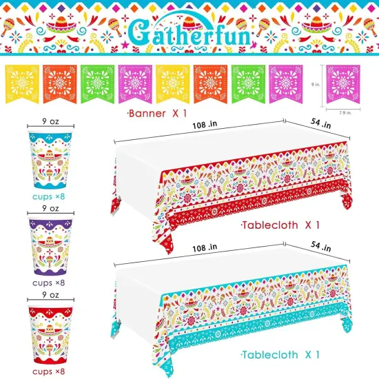 Fiesta Party Supplies Kit for 24 - Ultimate Celebration Pack Including Paper Plates, Napkins, Cups, Tablecloth & Banner | Ideal for Mexican Birthday, Taco, & Cinco de Mayo party Decorations {3}