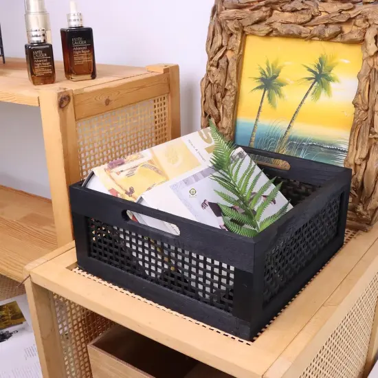 Decorative Wood Storage Crate Basket with Handles for Pantry {5}