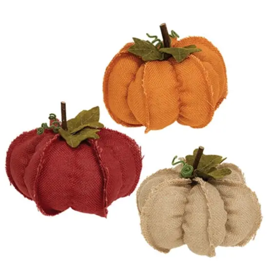 Burlap Fabric Pumpkins for Fall Table Mantel or Shelf Decor 3 asstd. {3}
