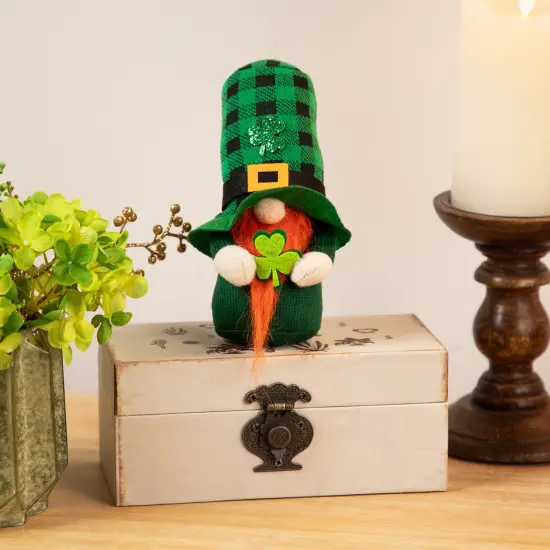 Northlight Plaid Gnome with Shamrocks St. Patrick's Day Decoration - 7" Green {1}