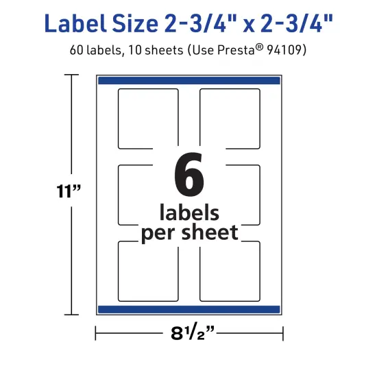 Avery TrueBlock Matte White Paper Labels,2-3/4" x 2-3/4" Square {5}