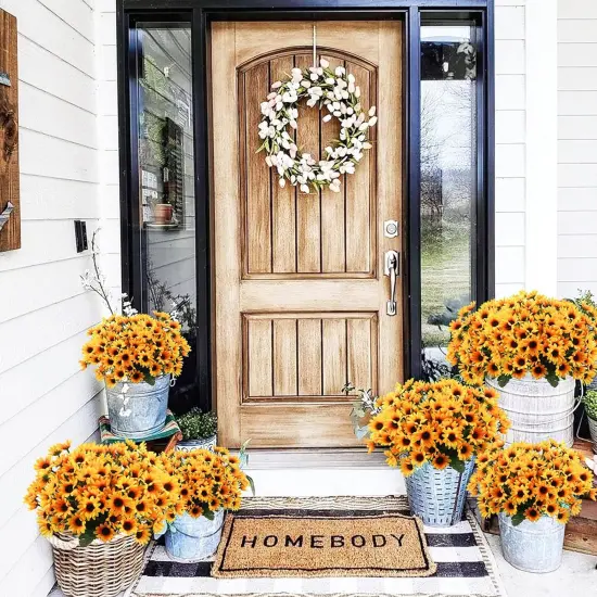 Summer 6 Bundles Artificial Sunflowers & Daisy Mums &ndash; UV Resistant, No Fade Fall Flowers with 24 Stems for Indoor & Outdoor Home, Garden, Wedding, and DIY D&eacute;cor (Yellow) {2}