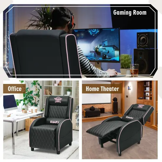 Pink PU Leather Massage Gaming Recliner Chair with Adjustable Backrest & Footrest {3}