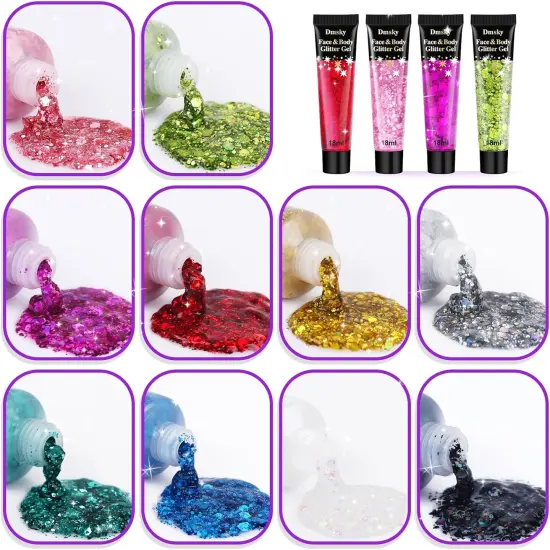 Body Glitter Hair Glitter Face Paint Sparkles Makeup,10 Colors Glitter Gel Singer Concerts Disco Rave Festival Valentine&rsquo;s Day Accessories,Chunky Sequins Mermaid Gel for Women Eyeshadow Children Hair {2}