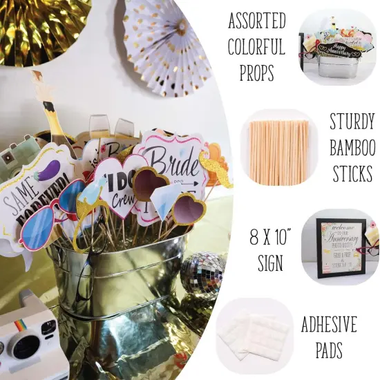 Photo Booth Props - 41-pc Photo Booth Kit with 8 x 10-Inch Sign, 60 Adhesive Pads, 45 Sticks - Team Bride Photo Booth Props - Bachelorette Props Photo Booth {4}