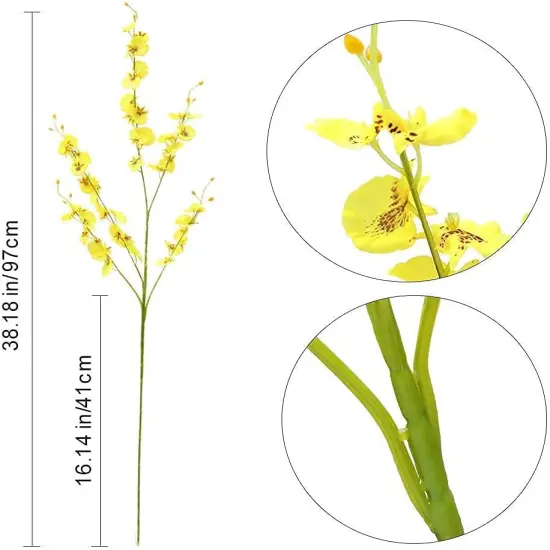 12Pcs Summer Floral Arrangement &ndash; Yellow Artificial Orchids, Dried Silk Faux Dancing Orchids Bouquet for Wedding, Home, Kitchen, and Office Decor {2}