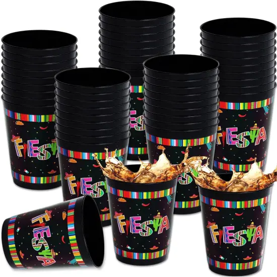 24 Pcs Let's Fiesta Plastic Cups Reusable Cinco De Mayo Plastic Tumblers 12oz Party Supplies Fiesta Party Decorations Mexican Plastic Drinking Cups for Summer Luau Birthday Cinco De Mayo Party Favors {1}