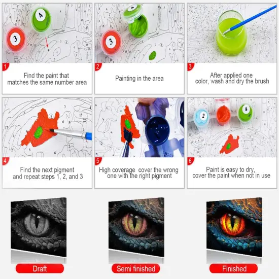 Dragon Eyes Paint by Numbers for Adults Beginner Dragon Scale Painting Fantasy Art Paint by Number Kits DIY Acrylic Painting for Adults Paint by Number Paint by Number Arts Craft16 x20 Inch {3}
