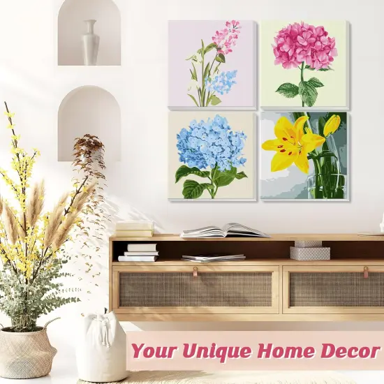 Paint by Number for Adults Beginners, 4 Pack DIY Adult Paint by Number Kits on Canvas Framed, Flowers Color by Numbers Acrylic Oil Painting Number Kits Crafts for Home Wall Decor 8x8inch {2}