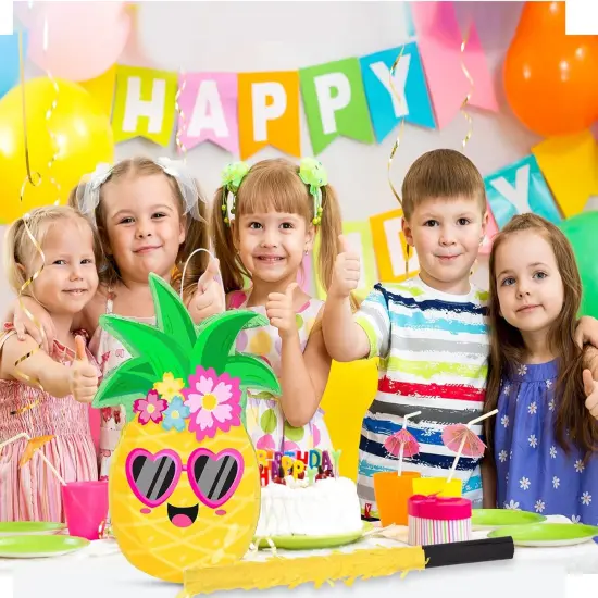 Small Pineapple Pi&ntilde;ata Summer Fruit Pi&ntilde;ata with Blindfold Bat for Hawaiian Tropical Luau Party Supplies {5}