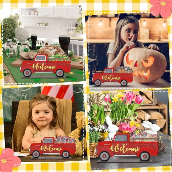 13 Pcs Interchangeable Diamond Painting Art Welcome Signs Truck Stand Table Decor DIY Holiday Seasonal Tiered Tray Decoration Diamond Art Ornament Kits with 12 Holiday Icons for Home Wall {5}