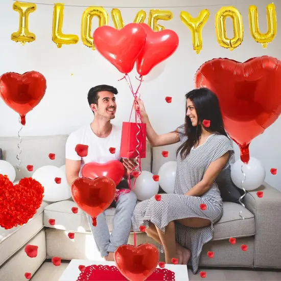I Love You Balloons and Heart Balloon with 500 Pieces Rose Petals {5}
