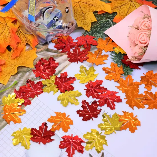 60g Fall Maple Leaf Confetti, Autumn Table Scatter Confetti, Sequins Sprinkle Confetti, Party Decoration Confetti, for Wedding, Birthday, Baby Shower, Halloween, Thanksgiving, Photoshoot, etc {3}