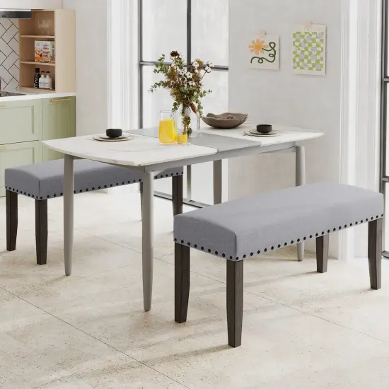 42.5 Inch Grey Upholstered Entryway End of Bed Bench with Padded Seat and Wooden 4 Legs {6}