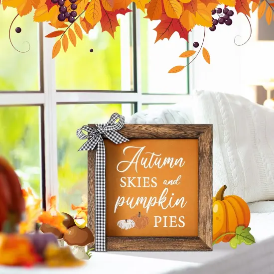 Autumn Skies and Pumpkin Pies Wooden Table Signs Thanksgiving Table Decor {3}