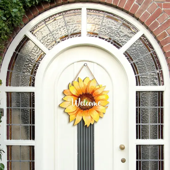 12" Sunflower Welcome Wood Door Hanger &ndash; Large Wooden Flower Sign for Summer Front Door, Porch, or Home Wall Decor {4}