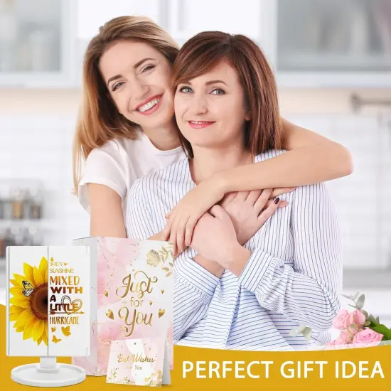 Sunflower Gifts for Women, Mothers Day Sunflower Gifts for Girl Lover, Yellow Makeup Mirror with Lights, Yellow Flower Butterfly Decor {4}