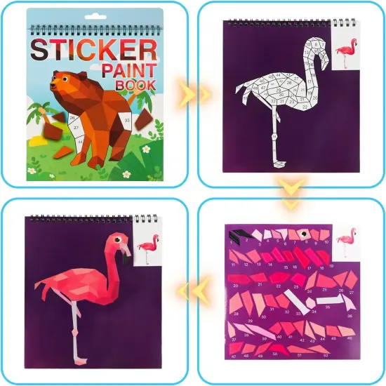 2PCS Crafts for Kids Ages 4-8, 8-10 Sticker Paint Number Books Animal and Ocean Stickers for Birthday Easter Party Favor Road Plane Car Travel Activity (Ocean+Animal) {4}