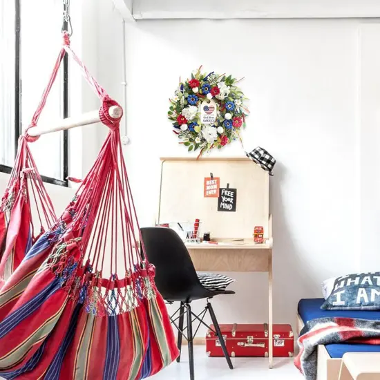 20 inch Independence Day Greenery Wreath for Front Door, 4th of July Independence Day Red White Blue Flower Wreath for Wall Window Party Wedding Decor Spring Summer Decoration for Home {5}