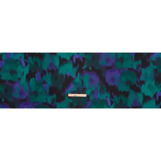1 Yard Emerald, Black and Ultramarine Blue Ikat Floral Polyester Twill Print Fabric 56 Inch Wide {4}