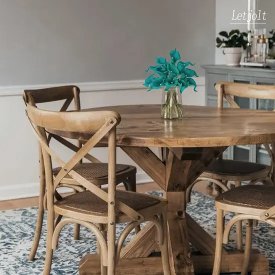 12Pcs Artificial Calla Lily Teal Flowers &ndash; Faux Klein Blue Calla Lilies Summer Bouquets for Home Decoration {5}