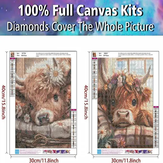 2 Pack Cow Diamond Art Kits for Adults - Cute Animals Diamond Painting Kits for Adults Beginner, DIY 5D Full Drill Diamond Dots Gem Art Kits for Home Wall Decor 12x16inch {2}