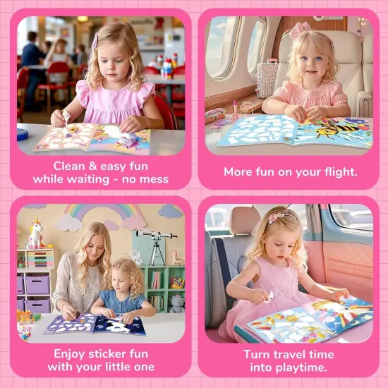 Paint by Number Sticker Book for Girls Kids - Road Trip & Airplane Activities Toys, Easter Basket Stuffers, Bunny Egg Unicorn, Birthday Gifts, Travel Essentials for Toddlers & Car Rides {5}