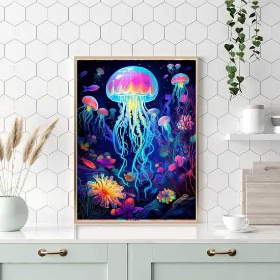 Diamond Painting Kits for Adults Glowing Jellyfish DIY 5D Diamond Art Kits for Kids Beginners Full Drill Diamond Dots Crystal Craft Kits for Home Wall Art Bedroom Decor Gifts 11.8x15.7 inch {3}