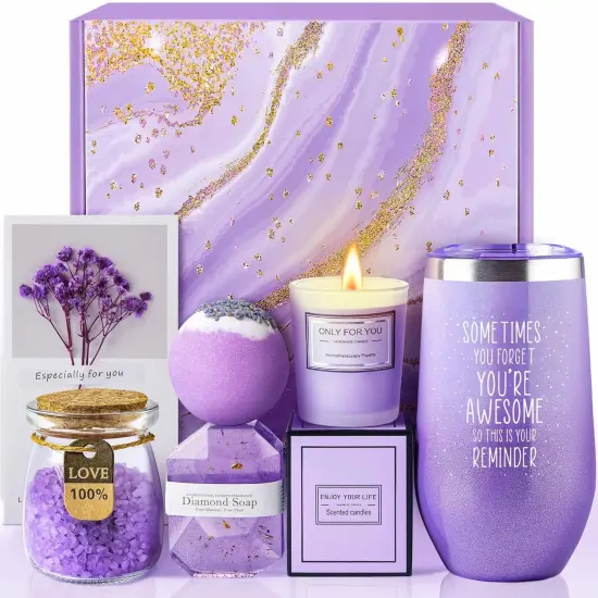 Gifts for Women, Mom, Wife, Girlfriend, Sister, Her - Happy Birthday, Christmas, Valentine's Day, Mothers Day Gifts - Lavender Spa Gift Basket Set {5}