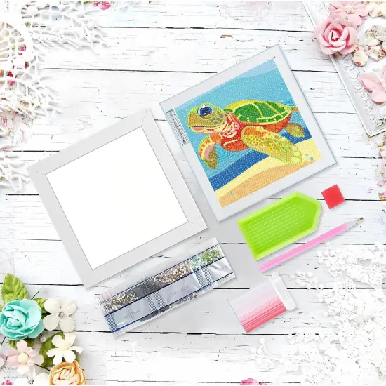 Sea Turtle Diamond Painting Kit for Kids with Wooden Frame, 5D Diamond Art Gem Painting for Beginners, Gem Art Crafts and Gifts for Girls and Boys Ages 4-5-6-7-8-9-10-11-12 (7X7 Inches) {4}