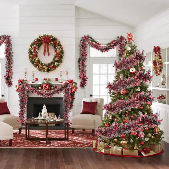 32.8 Ft Red Tinsel Garland for Party Decorations {5}