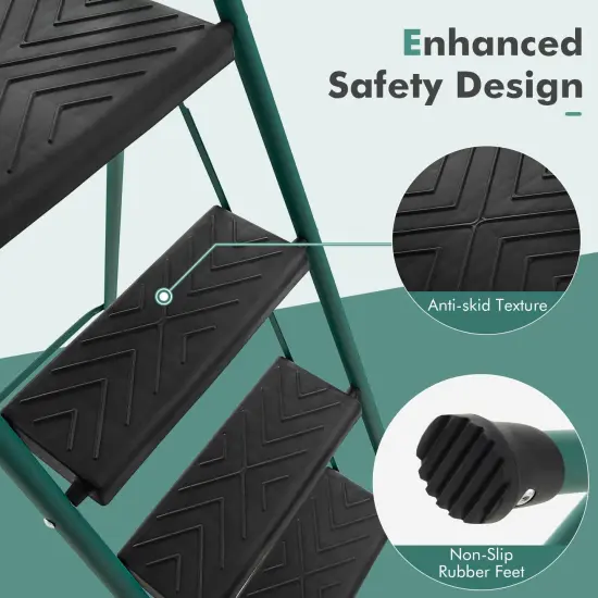 Metal Foldable 4-Step Ladder with Tool Tray Non-Slip Footpads and Wide Pedals {6}