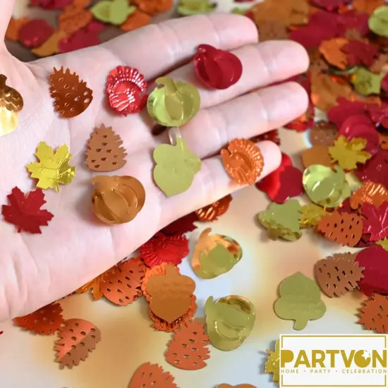 500 Pieces Fall Confetti - Autumn Foil, Thanksgiving Maple Leaves, Turkey, Pumpkin, Pinecones, Acorn Sprinkles for Table Decorations and Party Supplies {3}