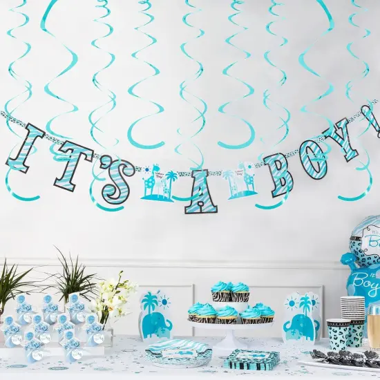 24 PCS Teal Hanging Swirl Decorations {3}