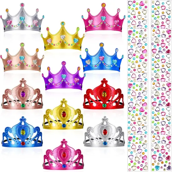 22 Pcs DIY Crowns Set Include 12 Pcs Foam Princess Crowns and 10 Pcs Crystal Diamond Sticker for Kids {1}