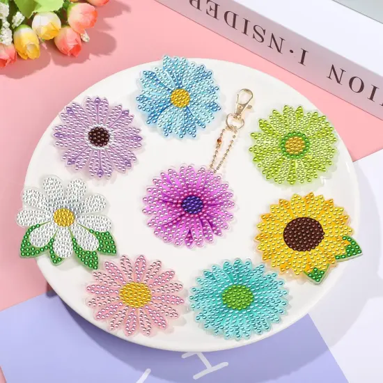 12 PCS Flowers Diamond Painting Keychains Kits {3}