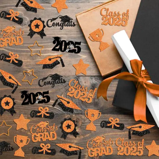 200PCS Orange Glitter Graduation Confetti Class of 2025 Graduation Table Decorations Graduation Party Decorations Graduation Decorations Class of 2025 for 2025 Graduation Party Supplies {3}